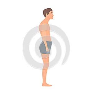 Crooked man with bad posture in side view