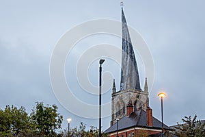 The crooked spire of the Church of St Mary and All Saints in Chesterfield