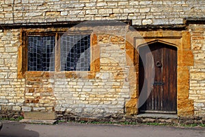 Crooked window panes on medieval house