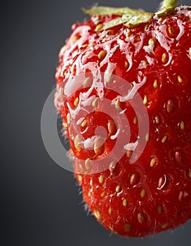 Crooped strawberry on natural dark background