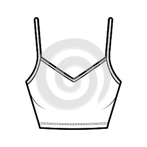 Crop Camisole V-neck cotton-jersey top technical fashion illustration with thin adjustable straps, slim fit Flat outwear