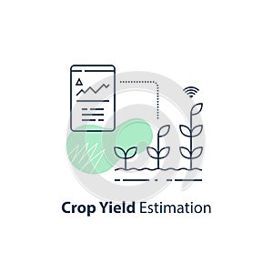 Crop data report, soil condition control, yield estimation chart, smart automation, modern agriculture technology