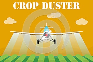 Crop duster airplane spraying a farm field.