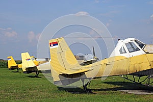 Crop duster airplanes on airfield