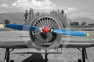 Crop duster with blue propeller