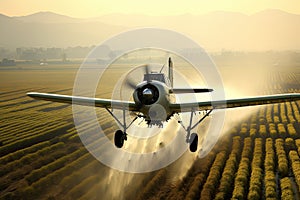 Crop Duster plane spraying crops.