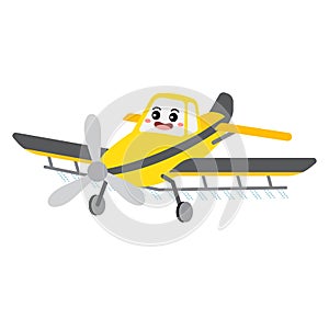 Crop Duster transportation cartoon character perspective view vector illustration