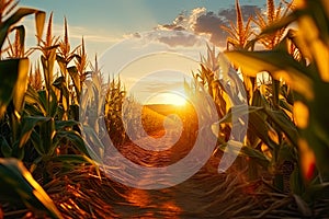 crop fields against a great landscape during the mesmerizing sunset.