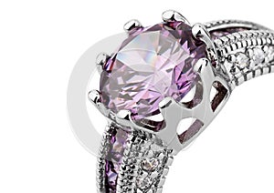 Crop of jewelery ring with gem isolated on white, clipping path