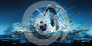 Crop sportsman kicking soccer football 3d Rendering