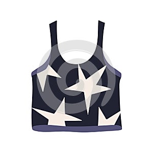 Crop tank top, strappy brami. Modern women garment, seamless camisol with straps. Casual female clothes with star print photo