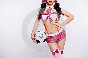 Cropped close up photo model she her tender lady hot surprise boyfriend football match watch valentine day no romance