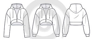 Cropped Hoodie Sweatshirt technical fashion illustration.