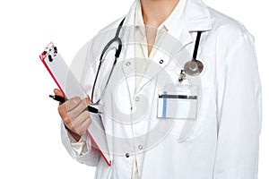 Cropped image of medical expert holding clipboard