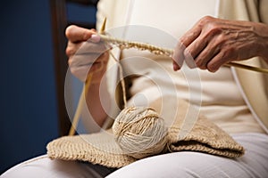 Cropped image of old woman knitting.