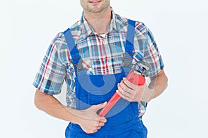 Cropped image of plumber holding monkey wrench