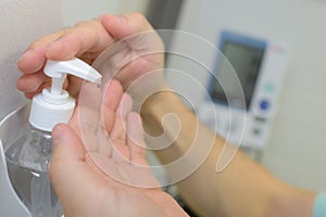 Cropped image surgeon using handwash in hospital