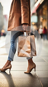 woman in beige coat holding shopping bags