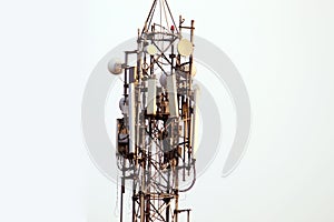 Cropped and partial display of mobile communication tower with selective focus on daytime.