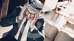 Cropped photo of Arab has strong headaches