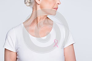 Cropped profile side photo of confident lady looking ready for fight  over white background