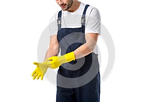 cropped shot of cleaner wearing rubber gloves