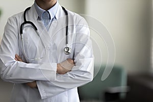 Cropped shot of female GP doctor with stethoscop