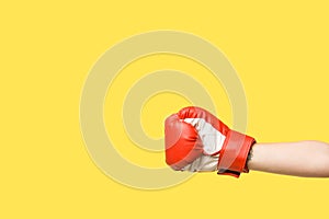 cropped shot of girl wearing boxing glove isolated