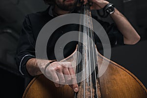 cropped shot of man playing double bass