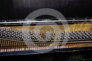 Complex Hidden Mechanics Inside A Piano. Piano Strings.