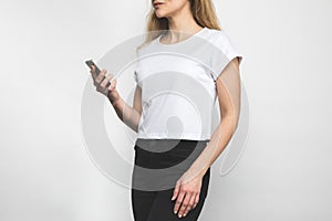 cropped shot of woman in blank t-shirt