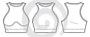 Cropped Tank Top, Sports Bra technical fashion Illustration.