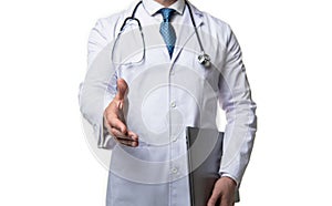 cropped view of doctor presenting emedicine on background.