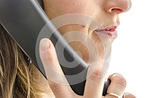 Cropped view of female call center employee