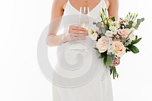 cropped view of fiancee holding champagne