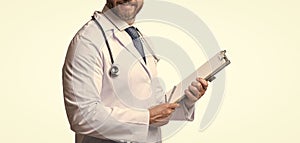 cropped view of internist with prescription in studio. internist with prescription photo
