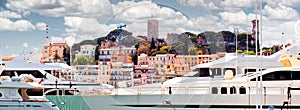 Cropped view of Le Suquet- the old town and Port Le Vieux of Cannes, France