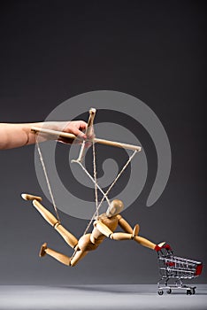 Cropped view of puppeteer holding wooden