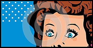 Cropped woman face pop art comic