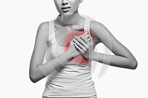 Cropped of woman suffering from heartburn or breast pain