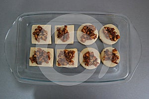 Croquant cookies baked on a pyrex tray