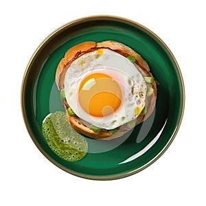 Croquemadame On A Limegreen Round Plate, French Dish. Generative AI