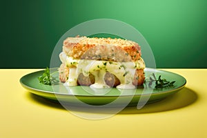 Croquemonsieur On Limegreen Smooth Round Plate French Dish