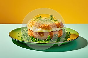 Croquemonsieur On Limegreen Smooth Round Plate French Dish