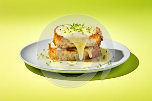 Croquemonsieur On Limegreen Smooth Round Plate French Dish