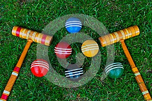 Croquet balls and mallets photo