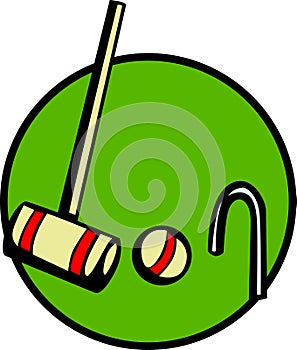 Croquet game with mallet, wicket and ball. Vector