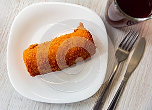 Croquette with beetroot borscht