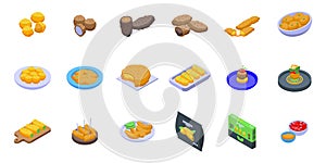 Croquette icons set isometric vector. Baked ball