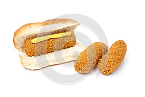 Croquette sandwich with mustard and two croquettes